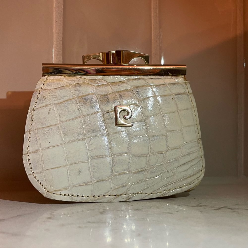 Cream Crocodile-Embossed Coin Purse 1970s Pierre Cardin